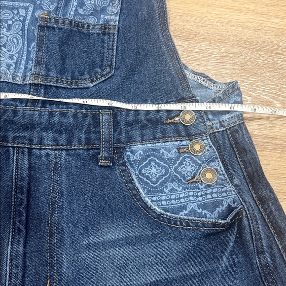 Heng Sheng Women's Blue Denim Overalls flare legs Size L - Picture 8 of 11